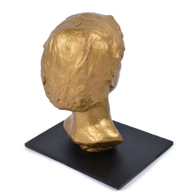 Sendelbach Signed Gold Painted Clay Bust of Young Boy on Slate Base For Sale - Image 10 of 12