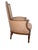 This is a beautiful custom upholstered bergere-style Barrell lounge chairs featuring graceful high back, sculptural walnut...