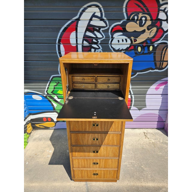 Mid-Century Modern 1970s Drexel Campaign Tallboy Chest For Sale - Image 3 of 8