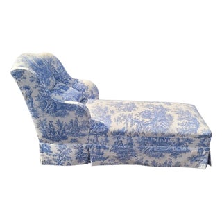 Vintage French Chaise Chair Toile Fabric For Sale