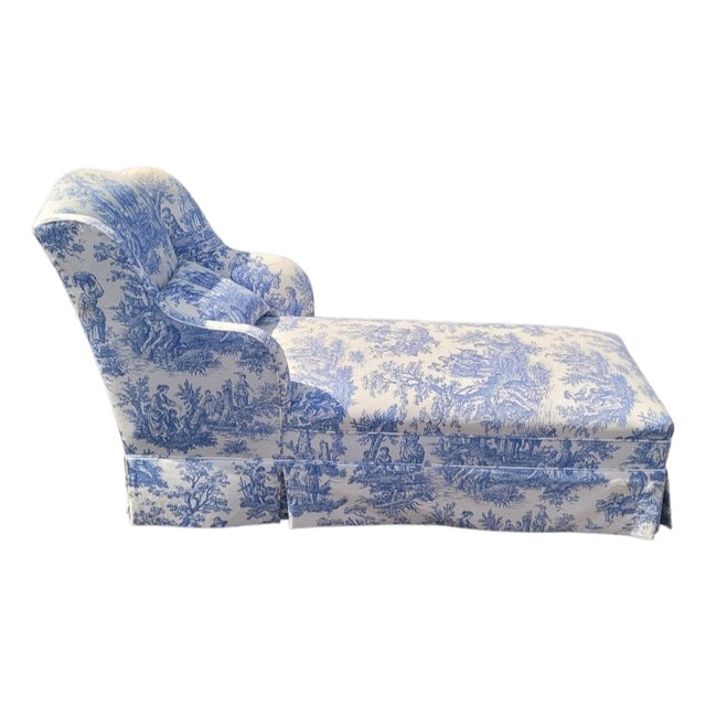 Vintage French Chaise Chair Toile Fabric For Sale