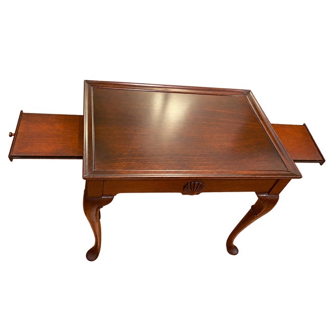 Wood Vintage English Hand-Carved, Seashell Queen Anne Mahogany Tray Table For Sale - Image 7 of 7