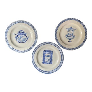 Collection of Three (3) Blue and White Asian Decorative 10 5/8” Plates For Sale