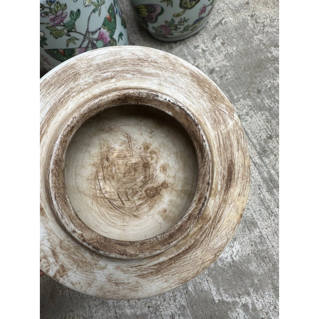 Chinese Famille Rose Butterfly and Floral Lidded Ginger Jars Chinoiserie Urns -a Pair For Sale - Image 11 of 11