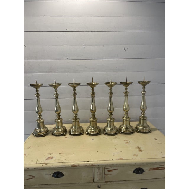 Antique Candlesticks in Brass, 1850, Set of 7 For Sale - Image 10 of 10