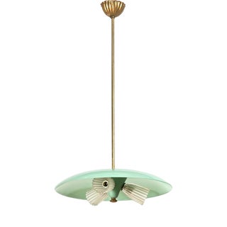 Fontana Arte Chandelier in Turquoise Glass, Brass and Murano Glass, Italy, 1950s For Sale