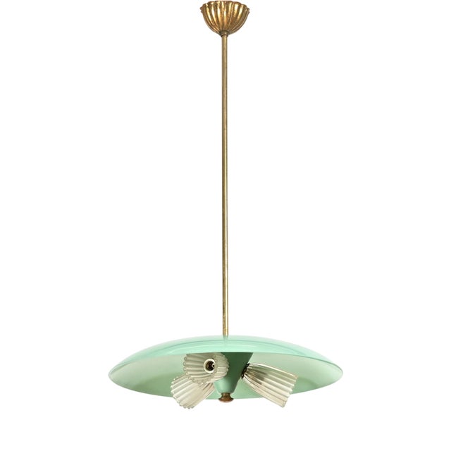 Fontana Arte Chandelier in Turquoise Glass, Brass and Murano Glass, Italy, 1950s For Sale