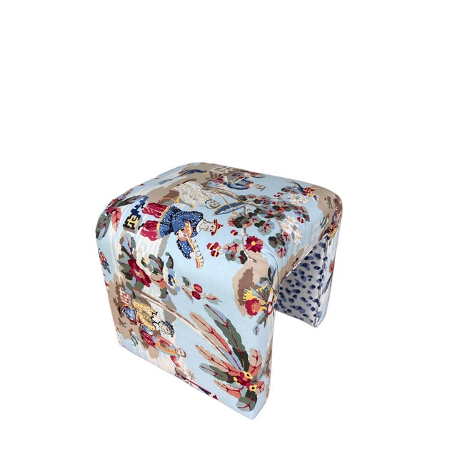 Contemporary Waterfall Bench in Brunschwig and Fils For Sale - Image 6 of 16