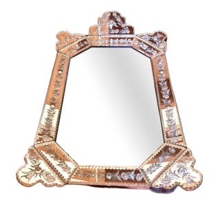 Antique Venetian Opulent Murano Glass Mirror with Engravings and Beveled Edges, 1920s For Sale