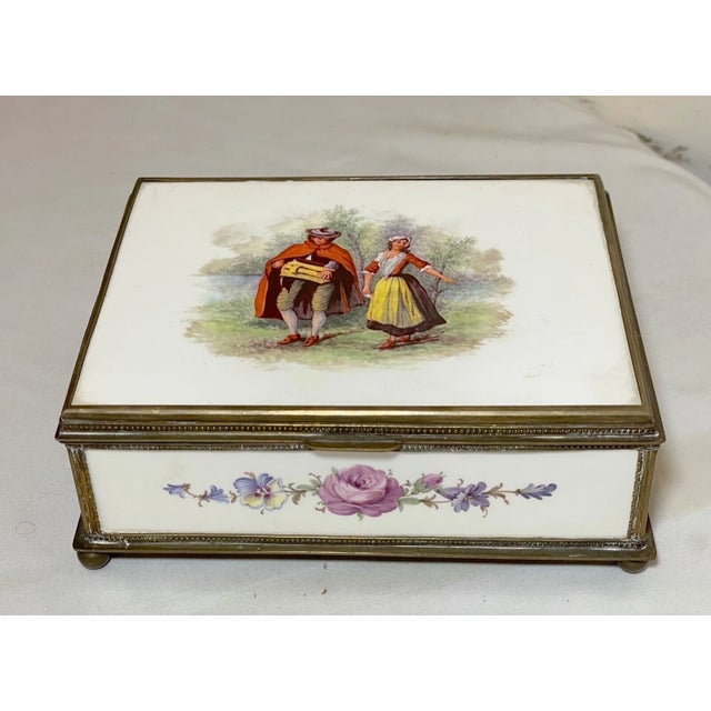 Ceramic Antique 19th Century Hand Painted Porcelain Bronze French Faience Jewelry Box For Sale - Image 7 of 13