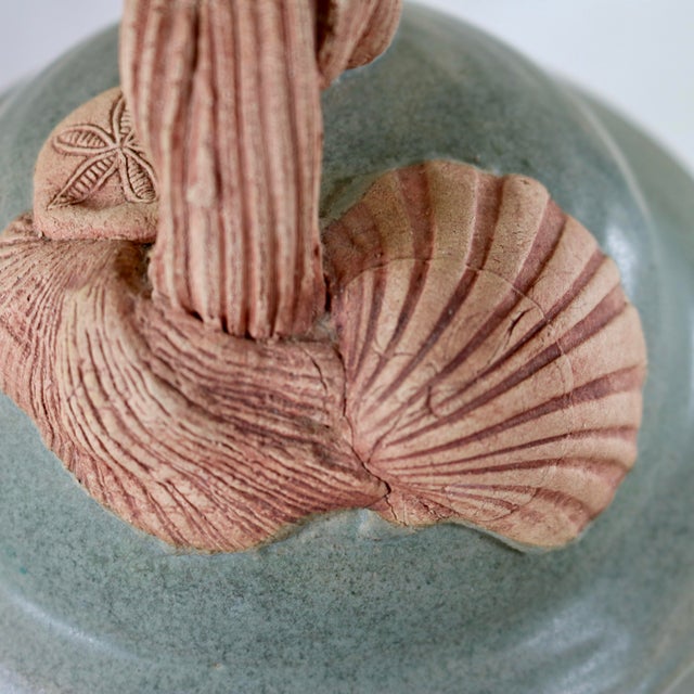 Large 11.5” Vintage Leo & Karin Villaroman Coastal Marine Sculptural Lidded Stoneware Vessel For Sale - Image 10 of 17