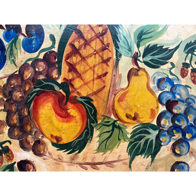 Metal Vintage Folk Art Oval Tole Tray With Fruit For Sale - Image 7 of 7