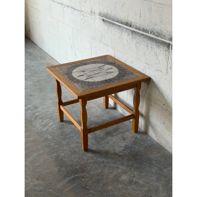Mid-Century Modern Oak Tile End Table With Inset Ceramic Top Danish Mid-Century Modern 1960s For Sale - Image 3 of 11