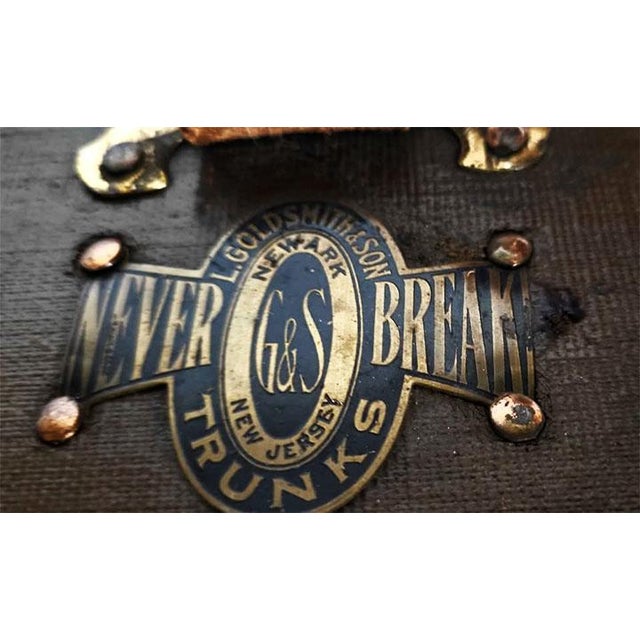 American Early 20th Century L. Goldsmith & Son "Never Break" Flat-Top Steamer Trunk For Sale - Image 3 of 9