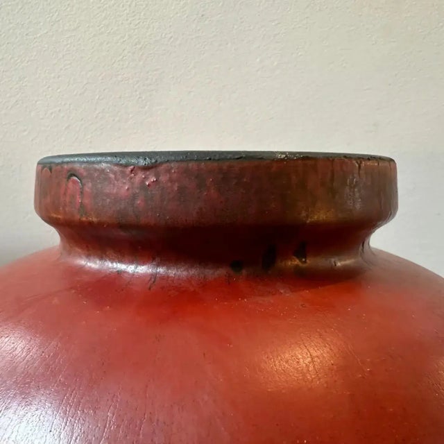 Ceramic 1976 Modernist Red and Black Fat Lava Ceramic Stromboli Big Vase by Ceramano For Sale - Image 7 of 9