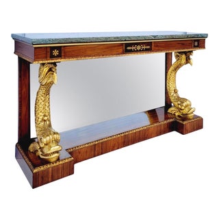 Mid-Century Itaian Neo-Classical Style Giltwood and Marble Top Console Table For Sale