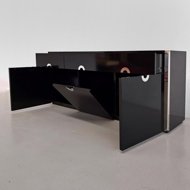 Mario Sabot Bar Sideboard in Black Laminate and Chrome by Mario Sabot, 1970s For Sale - Image 4 of 18