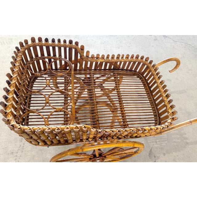 French Modernist Rattan Bar or Flower Cart with Bottle Holders For Sale - Image 9 of 18