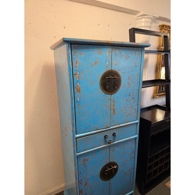 Cerulean Chinese Inspired Cerulean Wedding Cabinet For Sale - Image 8 of 12