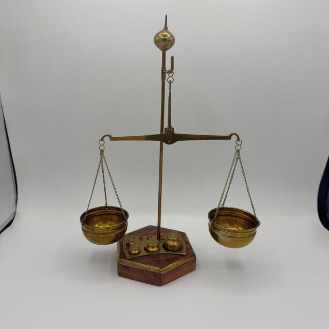 Gold Precision Scale in Brass and Wood, 1920s For Sale - Image 8 of 12
