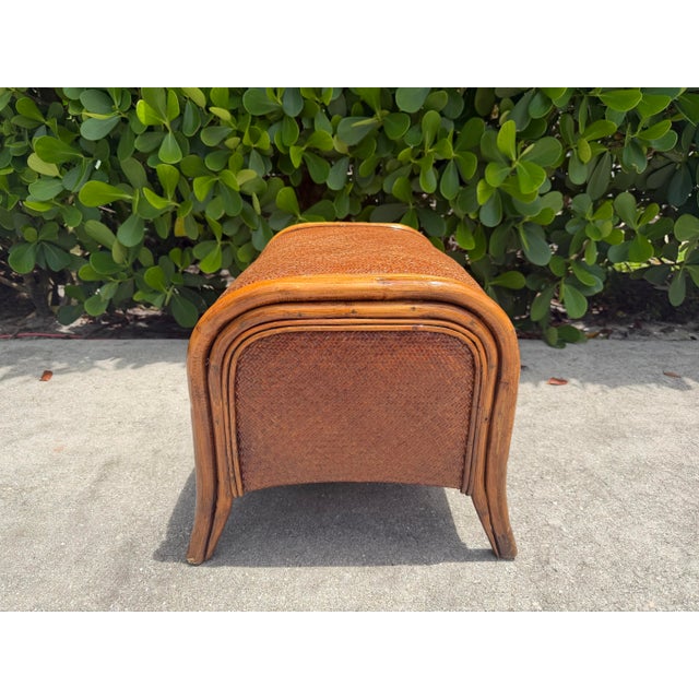Contemporary Vintage Organic Modern Barrel Form Rattan Ottoman For Sale - Image 3 of 12