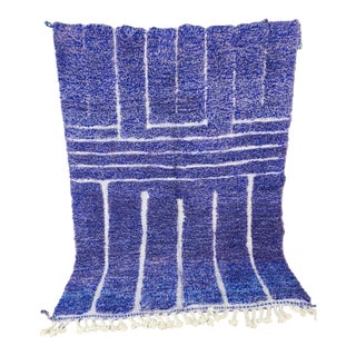 Cobalt Blue Geometric Wool Moroccan Beni Ourain Rug For Sale