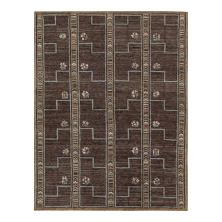 Rug & Kilim’s Scandinavian Style Rug in Brown, Blue & Gold Patterns - 9x12 For Sale