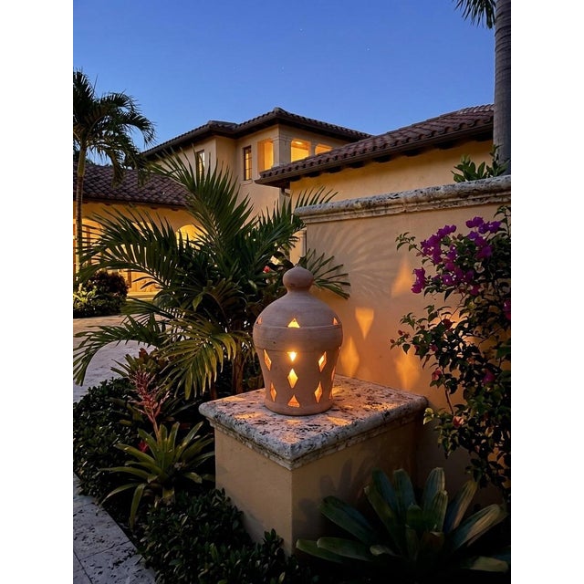 Peach Vintage Moroccan Hand-Formed Terracotta Pierced Lantern For Sale - Image 8 of 12