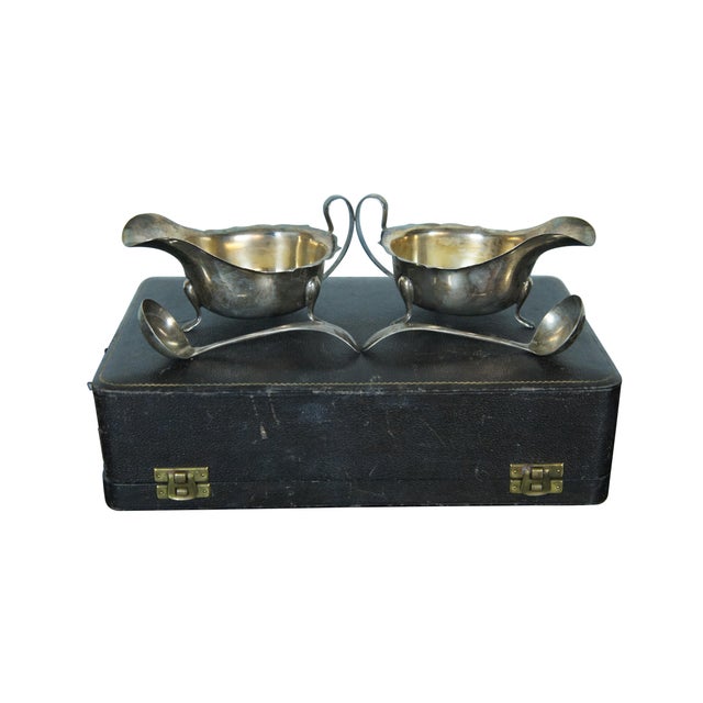 Mid-Century Modern Antique 1936 Edward Viner Sterling Silver Gravy Sauce Boats & Ladles Box Set- 4 Pieces For Sale - Image 3 of 12