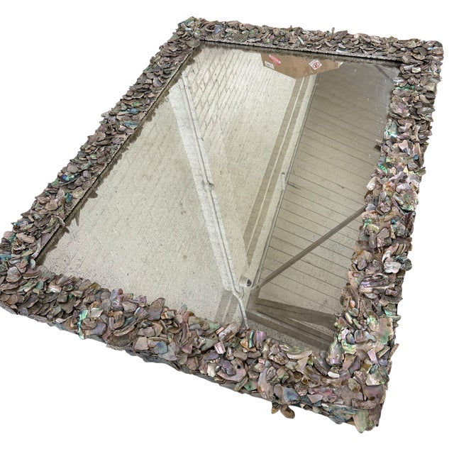 1970s 70’s Modern Designer Abalone Seashell Mirror For Sale - Image 5 of 7