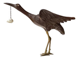 Wooden Crane Bird with Suspended Skull, 1940s