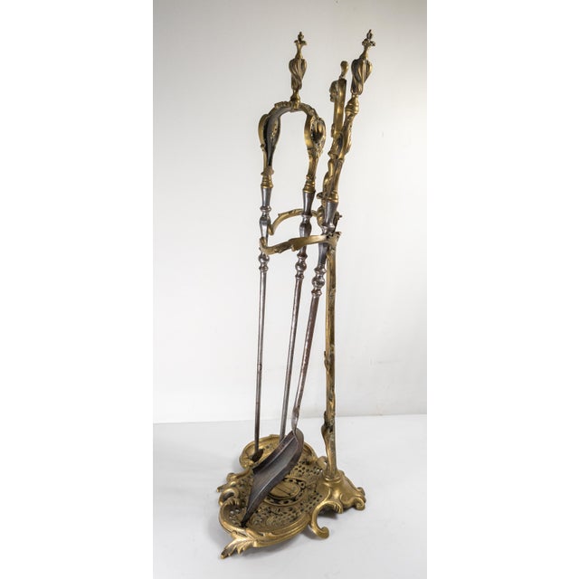 Rococo 19th Century French or Austrian Bronze Rococo Revival Fireplace Tool Set For Sale - Image 3 of 18