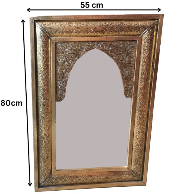 Moroccan Vintage Andalusian-Inspired Brass Framed Wall Mirror For Sale - Image 3 of 8