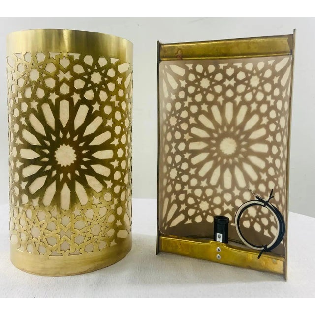Boho Chic Moroccan Style Brass Wall Sconce or Lantern, a Pair For Sale - Image 11 of 12