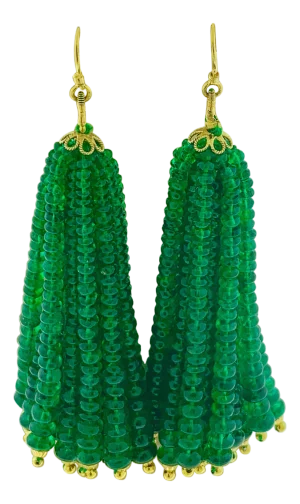 198 Carat Colombian Emerald Beads Hanging Drop Earrings 18 Karat Gold