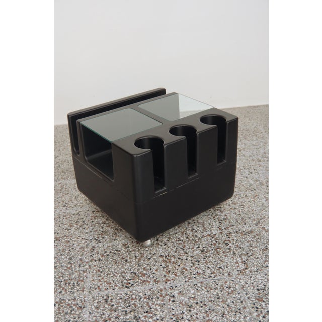 Glass Black Rolling Container Coffee Table, 1970s For Sale - Image 7 of 9