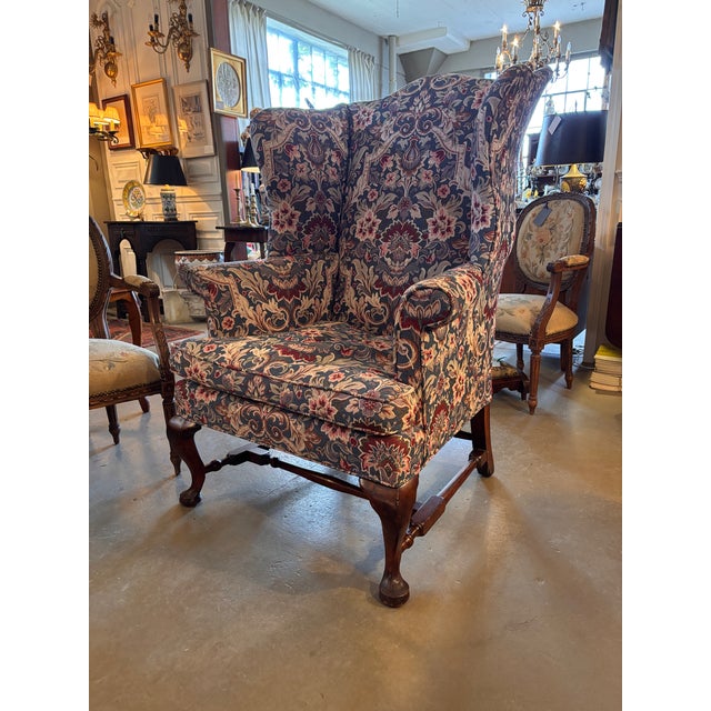 Wood Antique Queen Anne Wingback Armchair For Sale - Image 7 of 8