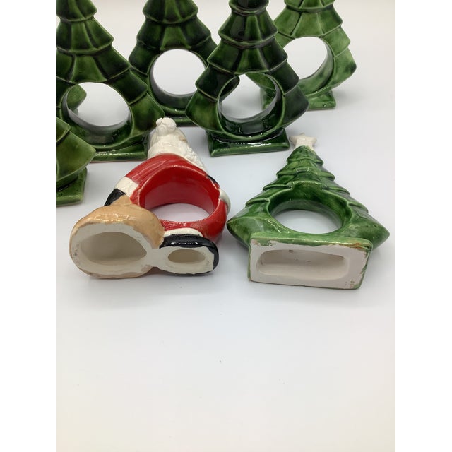 Dark Green Vintage Ceramic Christmas Tree and 1 Santa Napkin Holders - Set of 8 For Sale - Image 8 of 8