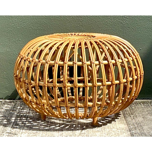 Tan Vintage Italian Stick Rattan Ottoman After Albini For Sale - Image 8 of 12