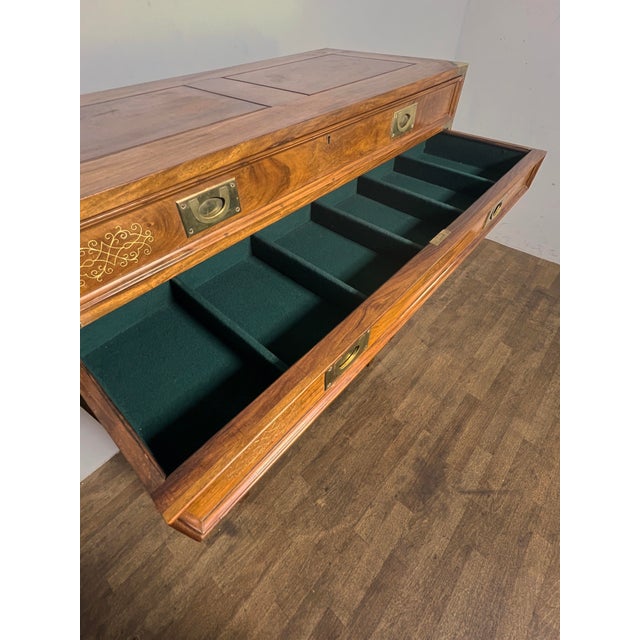 C. 1960s Anglo-Indian Campaign Style Chest on Chest With Brass Inlay For Sale - Image 13 of 15