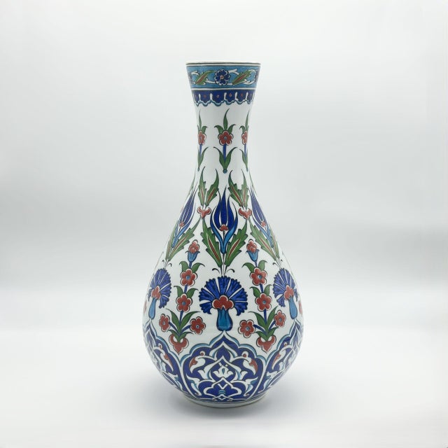 Handmade Ceramic “Nightingale” Surahi Jar (30cm) – Lidded Blue Carnation & Tulip Art For Sale - Image 6 of 7