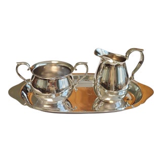 Mid 20th Century Reed & Barton Silverplate Sugar Bowl and Creamer Set With Tray For Sale