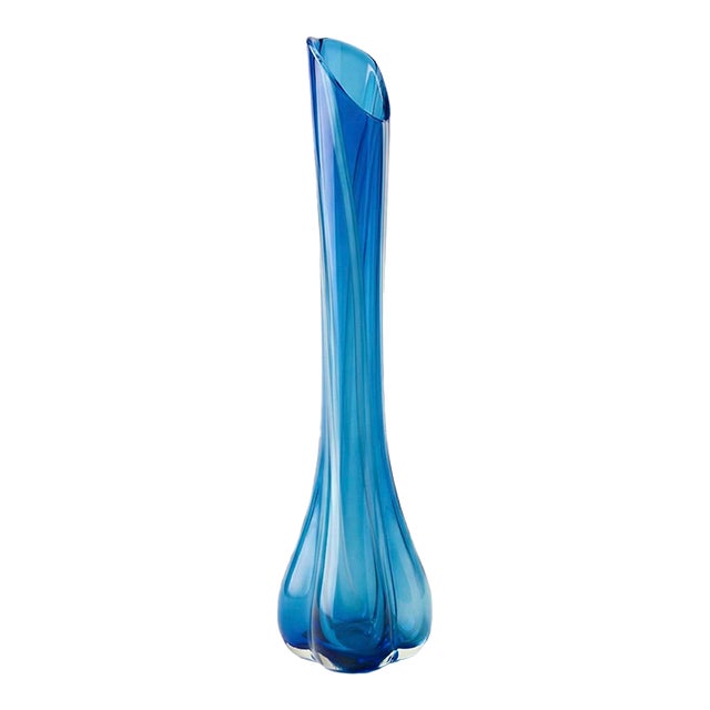 MCM Striped Blue Swung Glass Vase For Sale