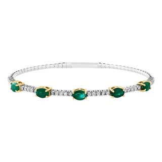 2 Carat Natural Brazilian Emerald & Diamond Bangle Bracelet 14 Karat White Gold For Sale