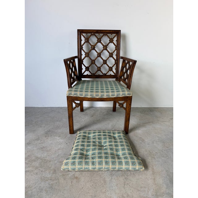 Brown Vintage Chinese Chippendale Style Open Lattice Armchair For Sale - Image 8 of 12