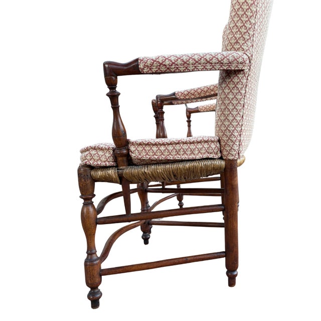 Wood Pair of Antique French Provincial Style Upholstered Rush-Seat Armchairs For Sale - Image 7 of 12