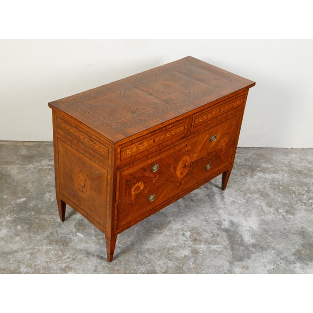 Italian Neoclassical Period 1800s Fruitwood Four-Drawer Commode with Marquetry For Sale - Image 10 of 12