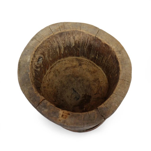 Rustic 1920s Old India Wood Pestle Pot For Sale - Image 3 of 6