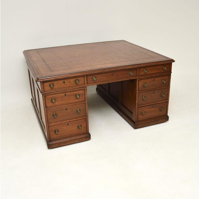 Antique Victorian Leather Top Partners Desk, 1840s For Sale - Image 11 of 11