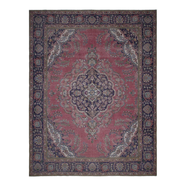 1970s Vintage Persian Handmade Wool Pink Oversized Area Rug For Sale